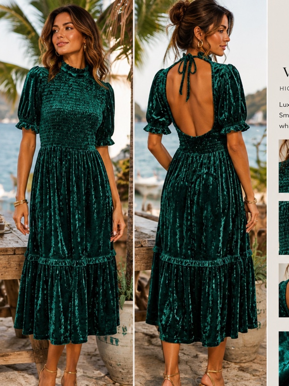 NWT,Anthro Adelyn Rae,Sully Smocked Velvet OpenBack Dress,Higher NeckTie,Size XL